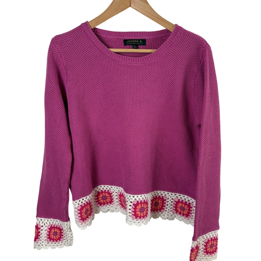 Joseph A. Pink Sweater Granny Square Crochet Women's L (Fits Like M) Cottagecore